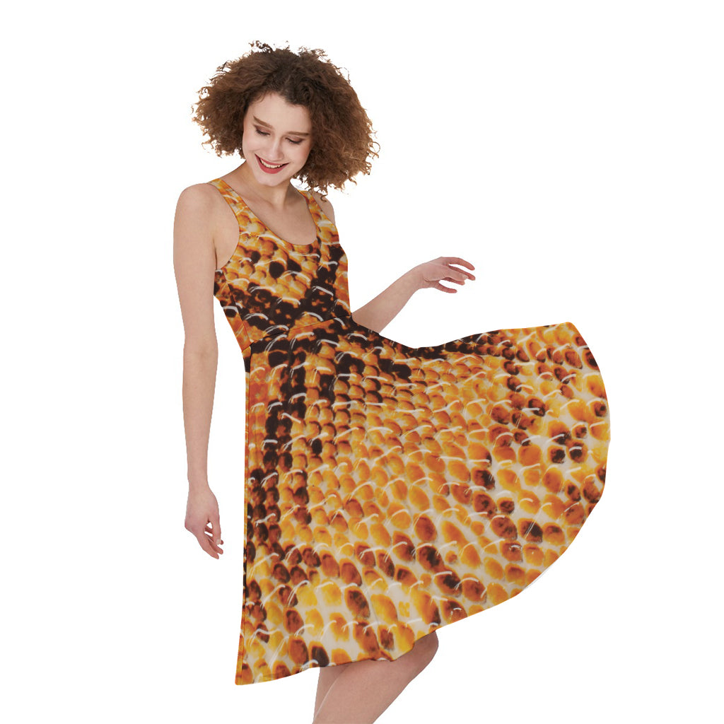 Orange Snakeskin Print Women's Sleeveless Dress