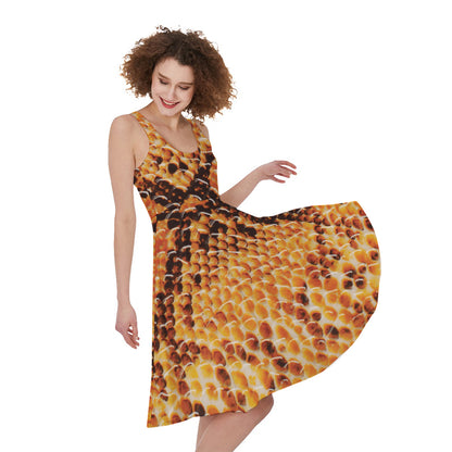 Orange Snakeskin Print Women's Sleeveless Dress