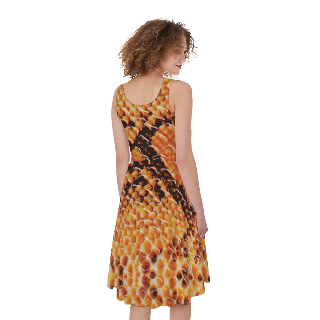 Orange Snakeskin Print Women's Sleeveless Dress
