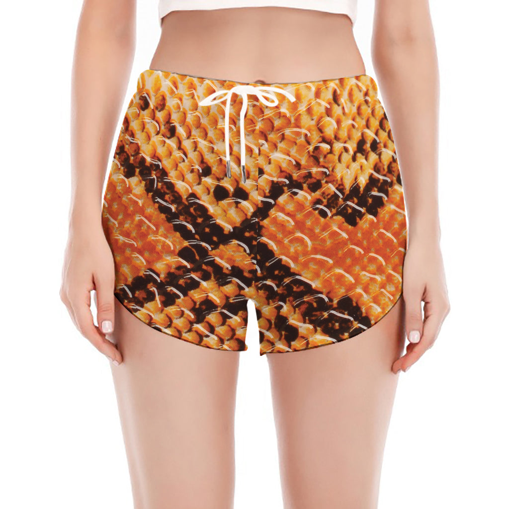 Orange Snakeskin Print Women's Split Running Shorts
