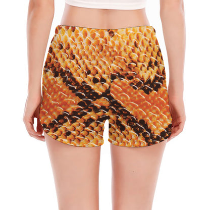 Orange Snakeskin Print Women's Split Running Shorts