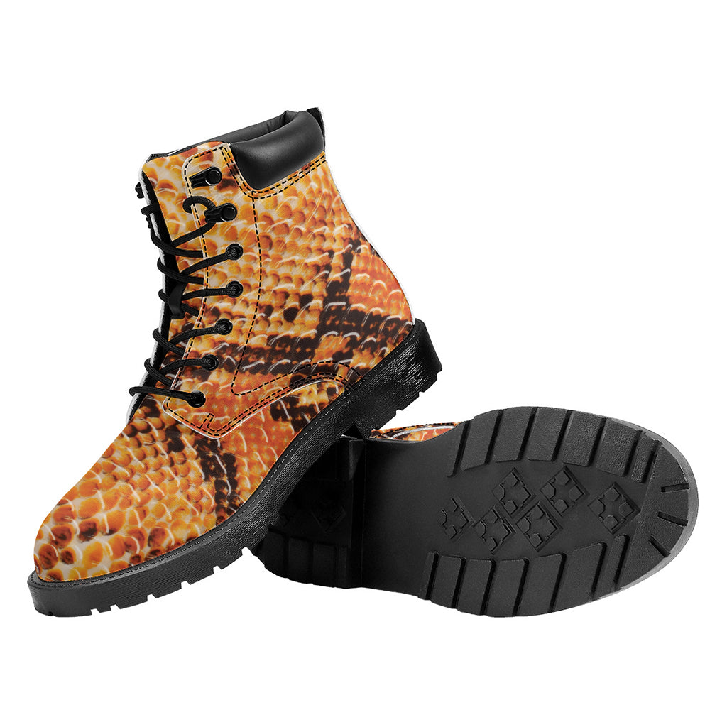 Orange Snakeskin Print Work Boots