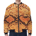 Orange Snakeskin Print Zip Sleeve Bomber Jacket