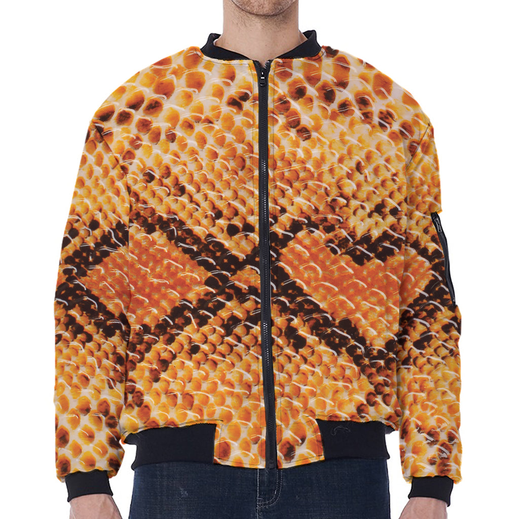 Orange Snakeskin Print Zip Sleeve Bomber Jacket