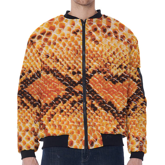 Orange Snakeskin Print Zip Sleeve Bomber Jacket