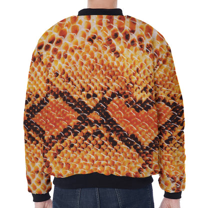 Orange Snakeskin Print Zip Sleeve Bomber Jacket