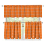 Orange Tattersall Pattern Print 3 Piece Kitchen Curtains