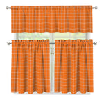Orange Tattersall Pattern Print 3 Piece Kitchen Curtains