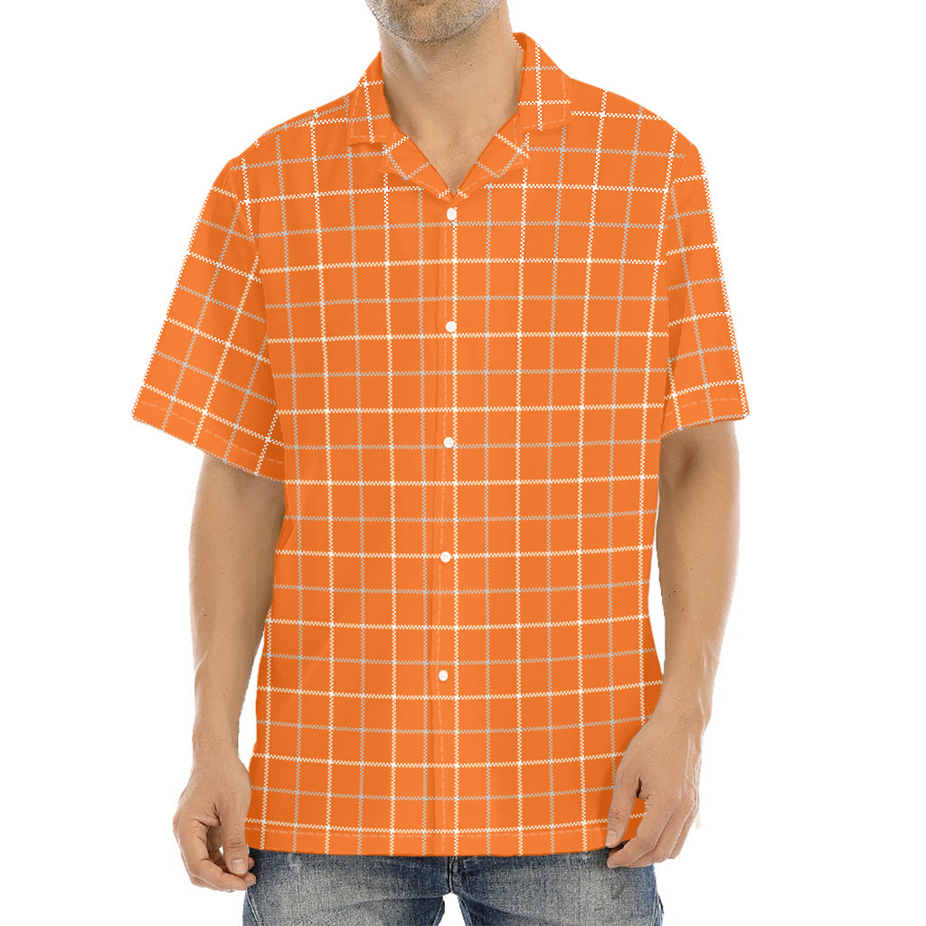 Orange Tattersall Pattern Print Aloha Shirt