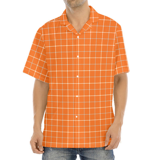 Orange Tattersall Pattern Print Aloha Shirt