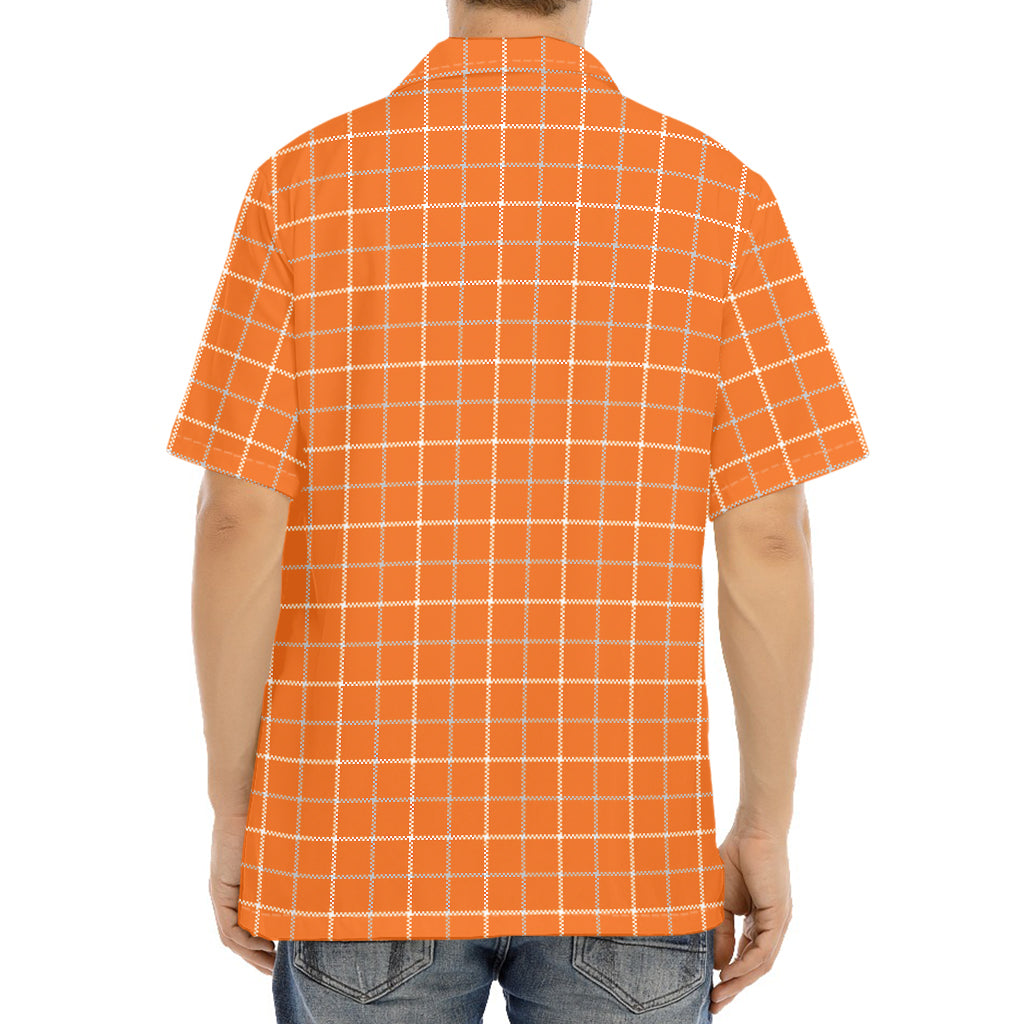 Orange Tattersall Pattern Print Aloha Shirt