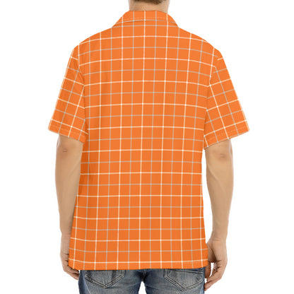 Orange Tattersall Pattern Print Aloha Shirt