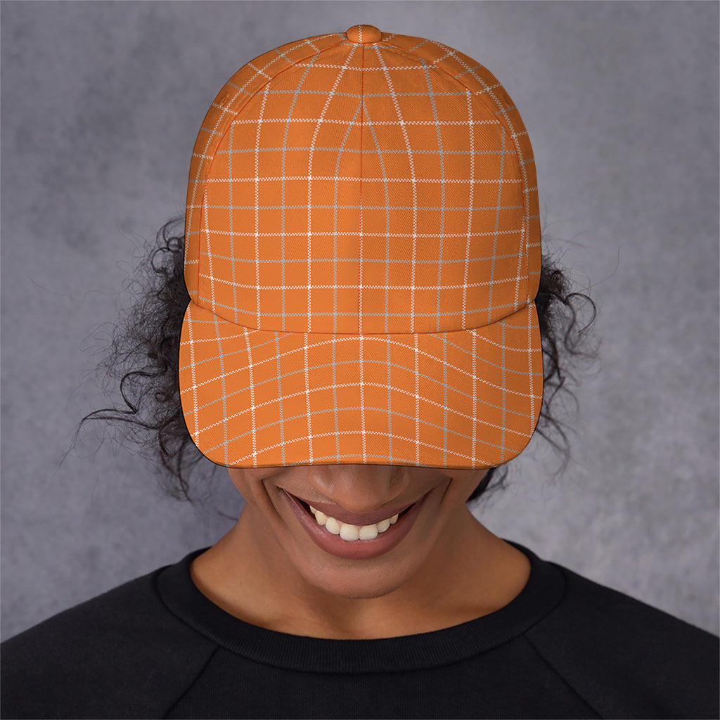 Orange Tattersall Pattern Print Baseball Cap
