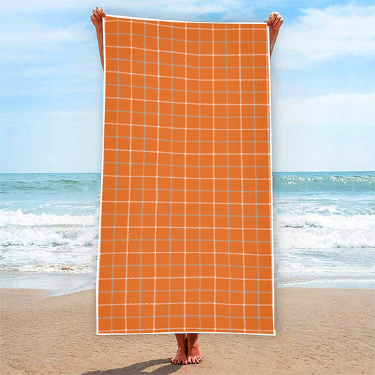 Orange Tattersall Pattern Print Beach Towel