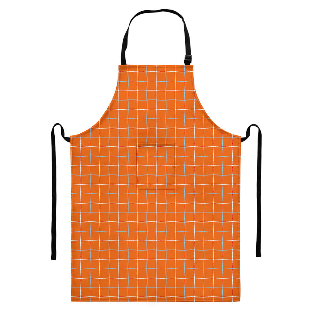 Orange Tattersall Pattern Print Bib Apron With Pocket