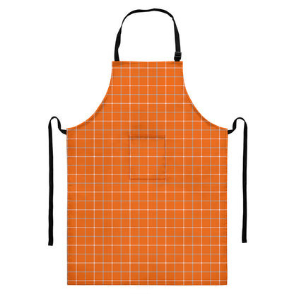 Orange Tattersall Pattern Print Bib Apron With Pocket