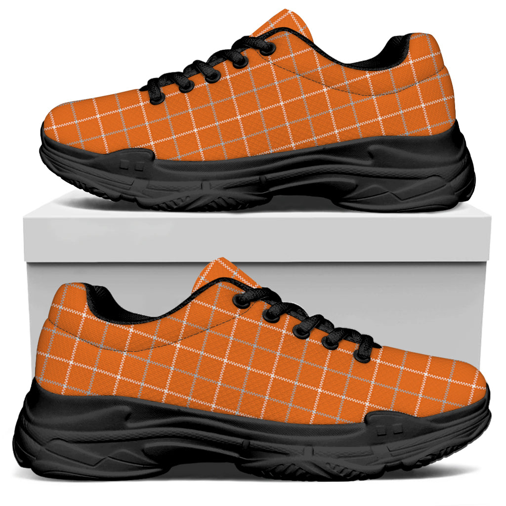Orange Tattersall Pattern Print Black Chunky Shoes