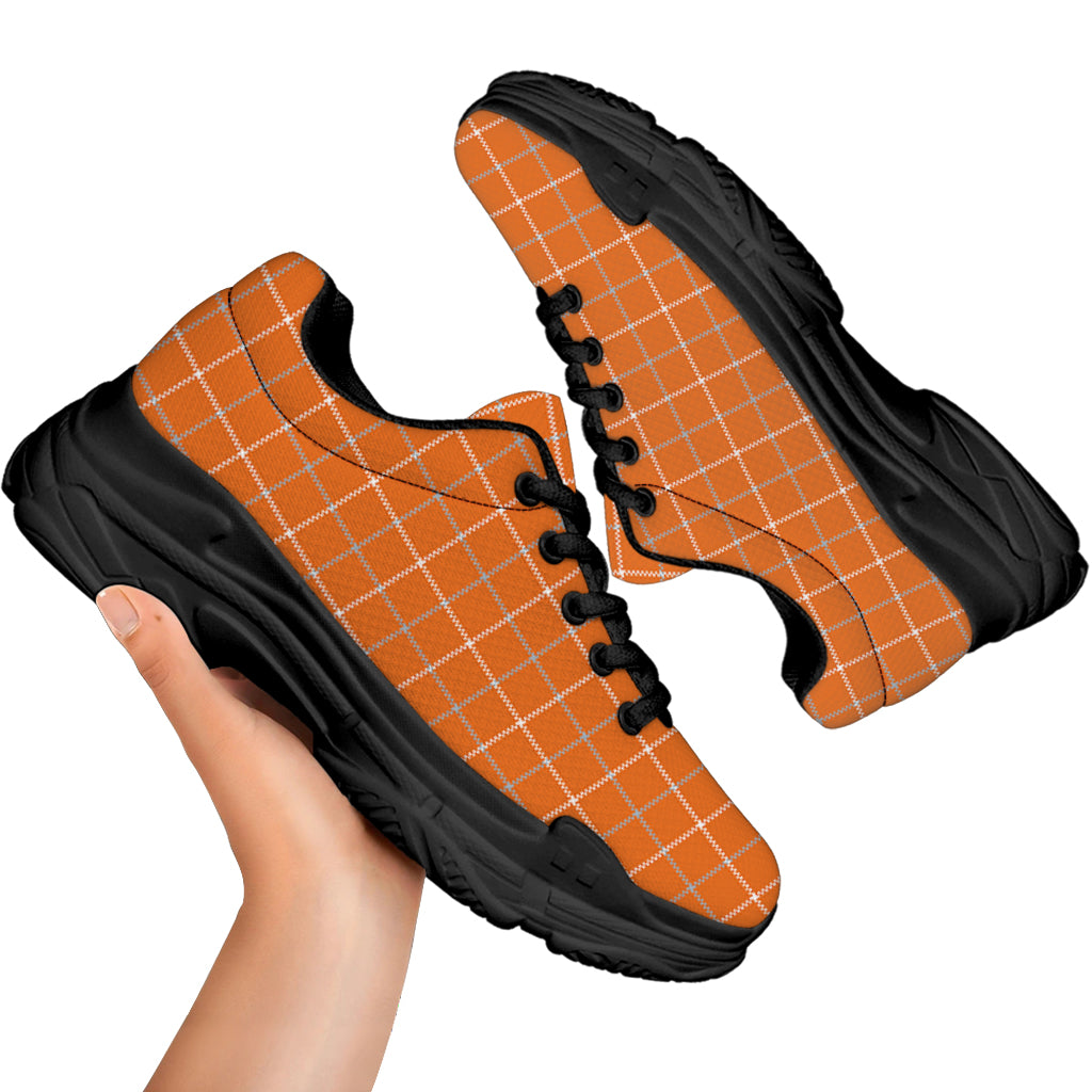 Orange Tattersall Pattern Print Black Chunky Shoes