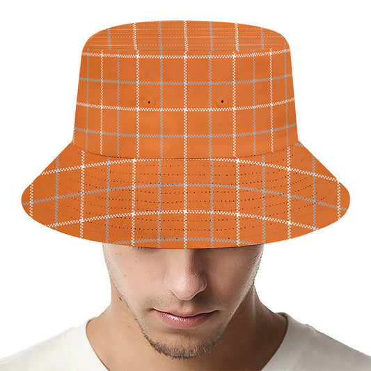 Orange Tattersall Pattern Print Bucket Hat