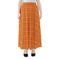 Orange Tattersall Pattern Print Chiffon Maxi Skirt