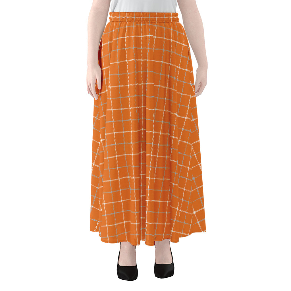 Orange Tattersall Pattern Print Chiffon Maxi Skirt