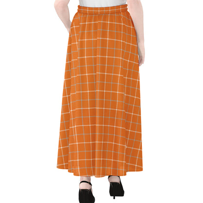 Orange Tattersall Pattern Print Chiffon Maxi Skirt