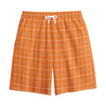 Orange Tattersall Pattern Print Cotton Shorts