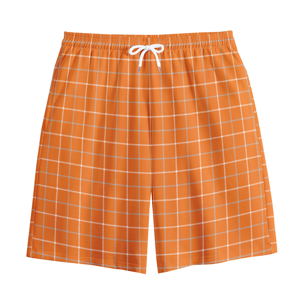 Orange Tattersall Pattern Print Cotton Shorts