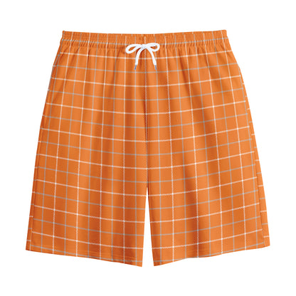Orange Tattersall Pattern Print Cotton Shorts