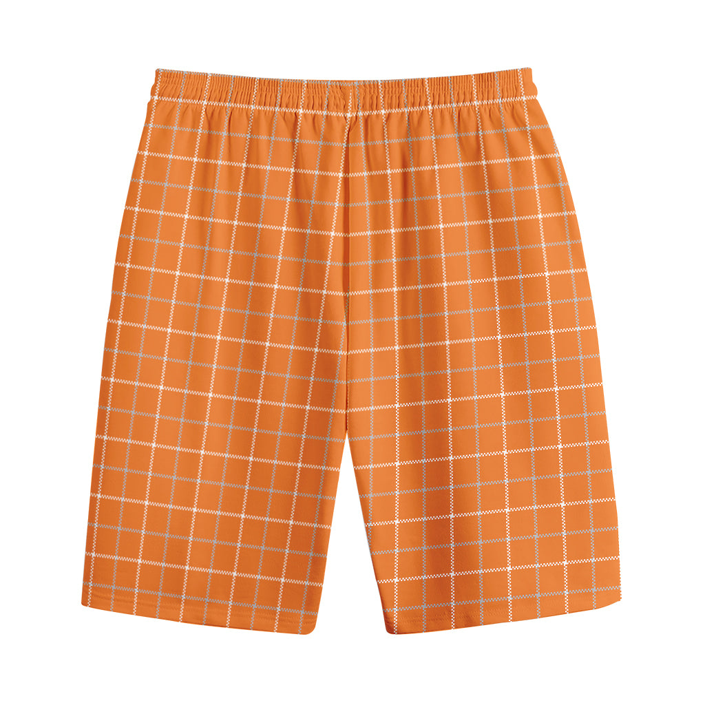 Orange Tattersall Pattern Print Cotton Shorts