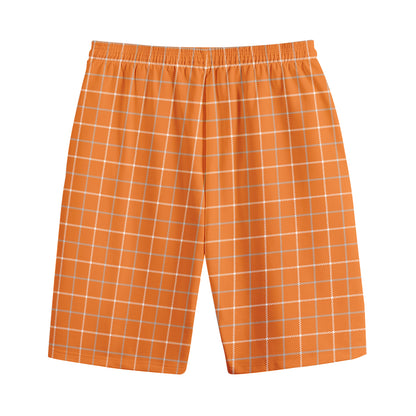 Orange Tattersall Pattern Print Cotton Shorts