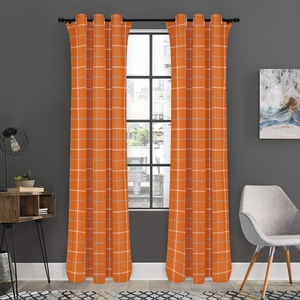 Orange Tattersall Pattern Print Curtain