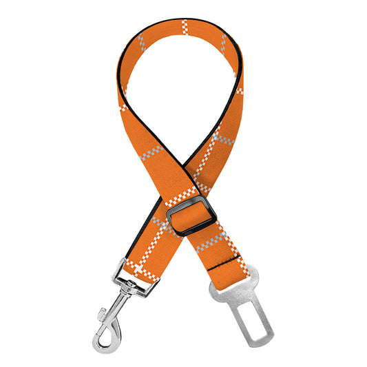 Orange Tattersall Pattern Print Dog Seat Belt