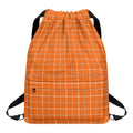Orange Tattersall Pattern Print Drawstring Backpack