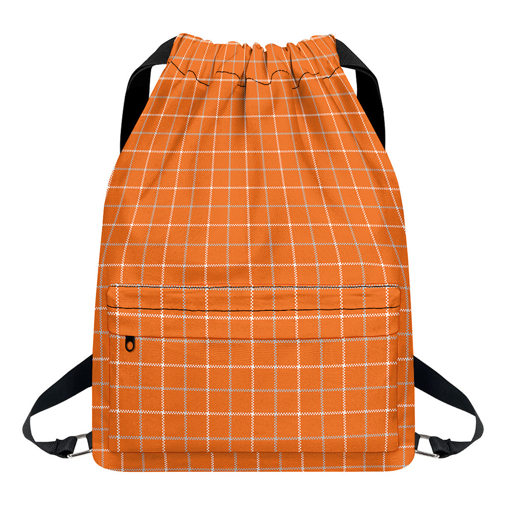 Orange Tattersall Pattern Print Drawstring Backpack