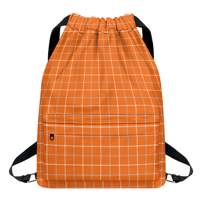 Orange Tattersall Pattern Print Drawstring Backpack