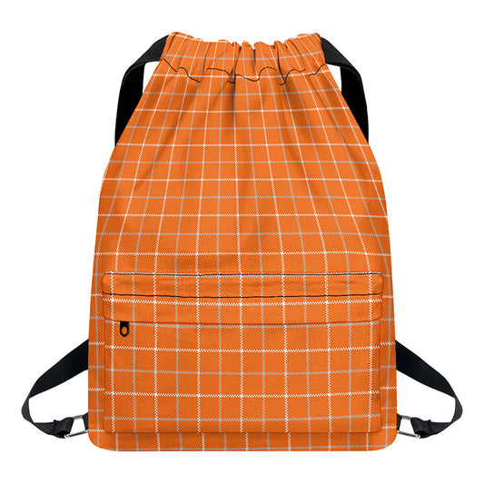 Orange Tattersall Pattern Print Drawstring Backpack
