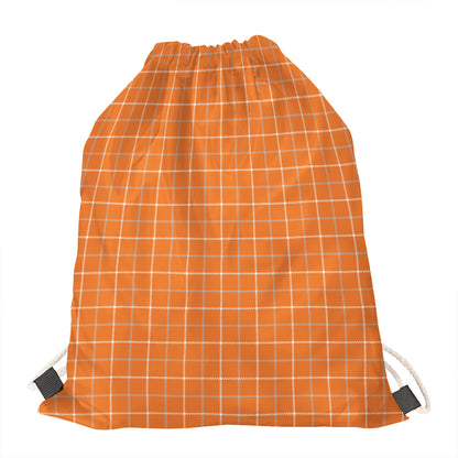 Orange Tattersall Pattern Print Drawstring Bag