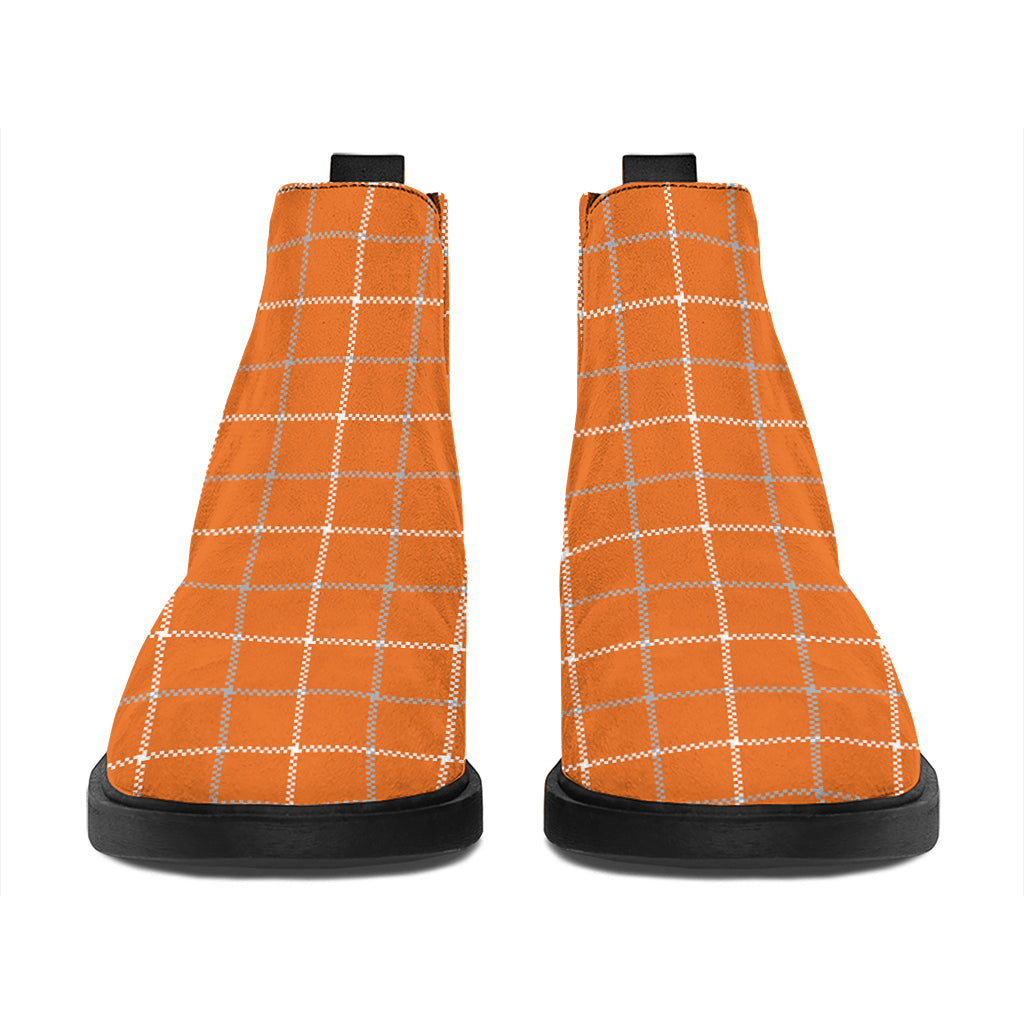 Orange Tattersall Pattern Print Flat Ankle Boots