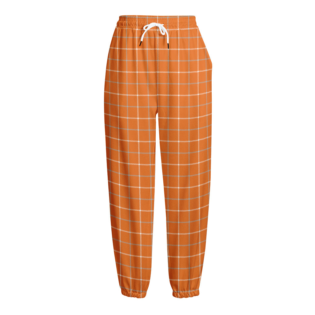 Orange Tattersall Pattern Print Fleece Lined Knit Pants