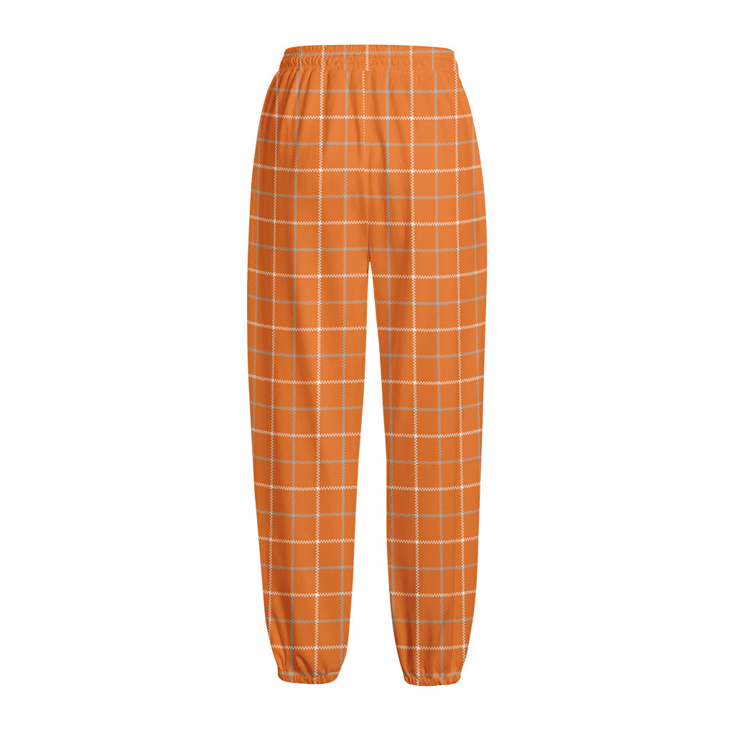 Orange Tattersall Pattern Print Fleece Lined Knit Pants