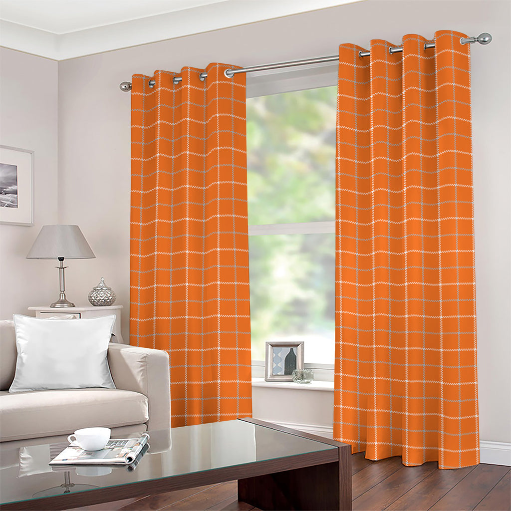 Orange Tattersall Pattern Print Grommet Curtains