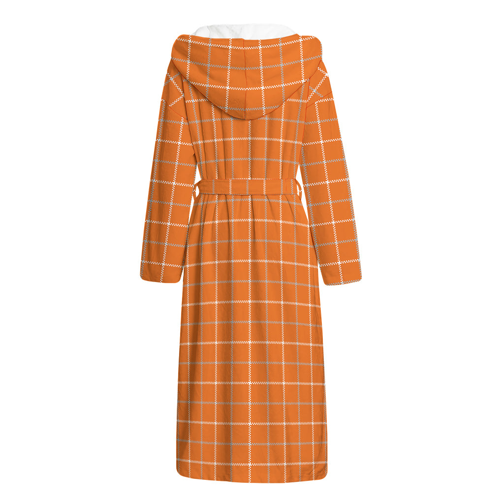 Orange Tattersall Pattern Print Hooded Bathrobe