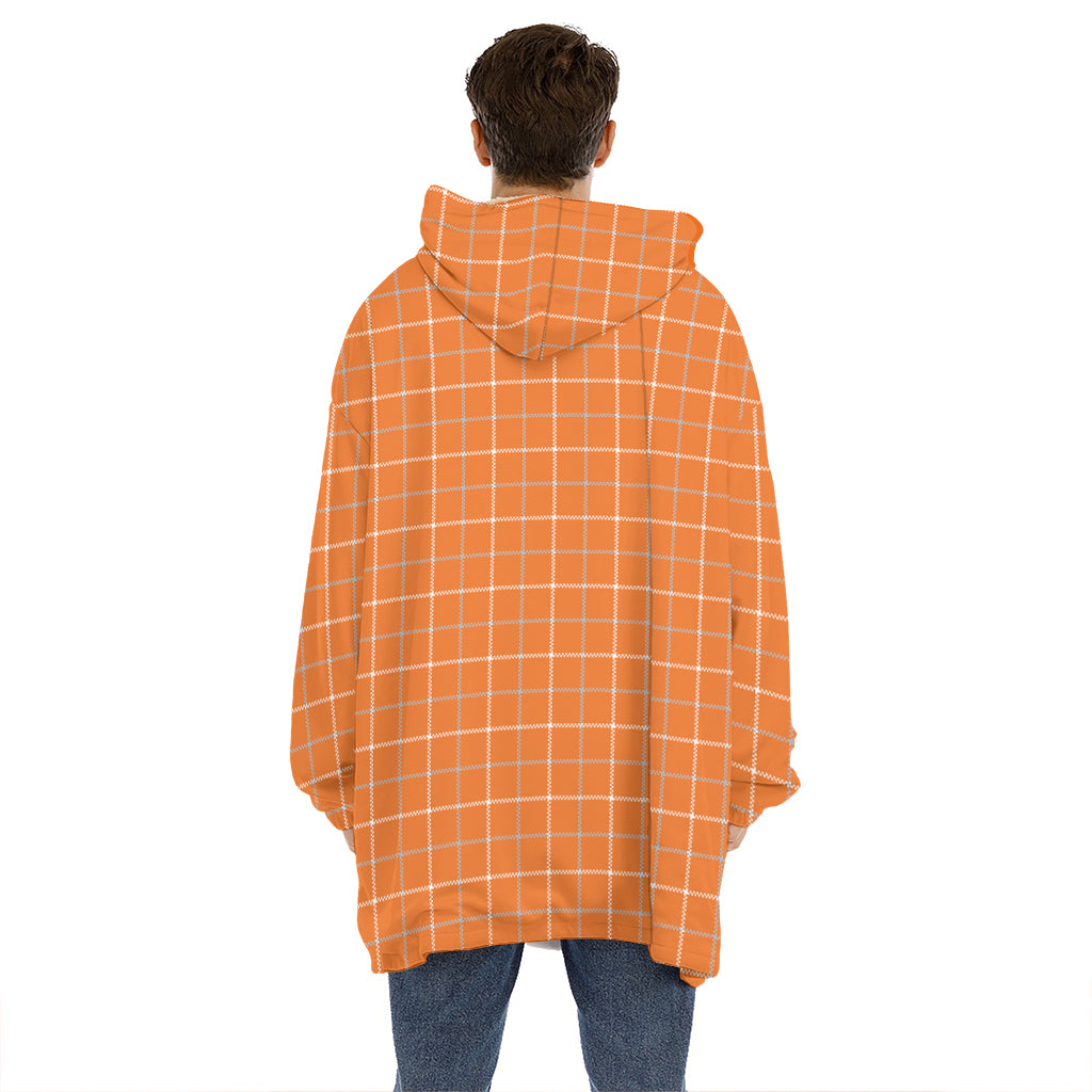 Orange Tattersall Pattern Print Hoodie Blanket