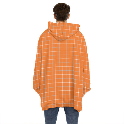 Orange Tattersall Pattern Print Hoodie Blanket