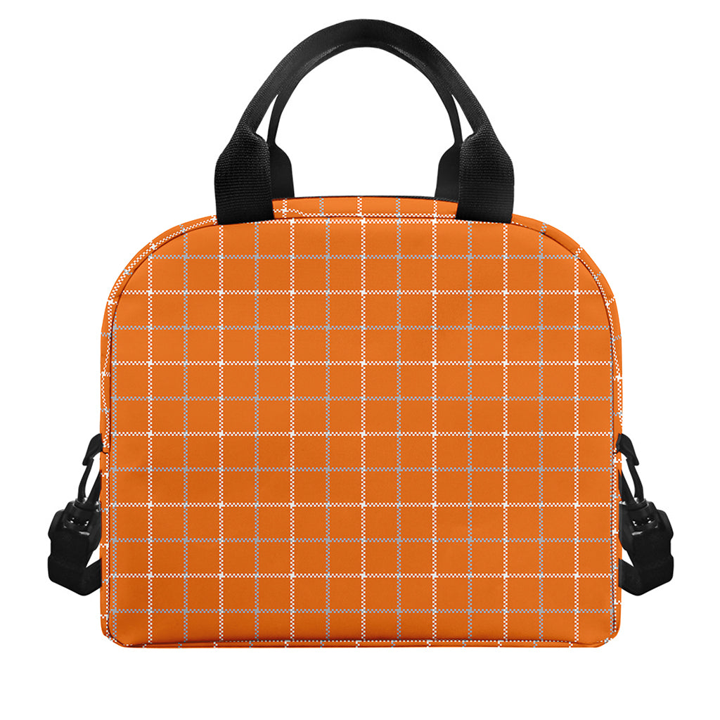 Orange Tattersall Pattern Print Insulated Lunch Bag