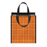 Orange Tattersall Pattern Print Insulated Lunch Tote