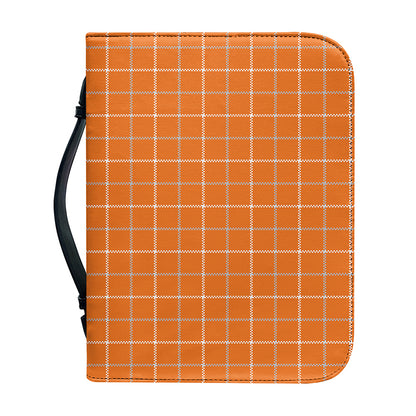 Orange Tattersall Pattern Print Leather Bible Cover