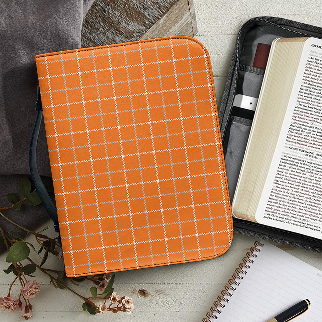 Orange Tattersall Pattern Print Leather Bible Cover