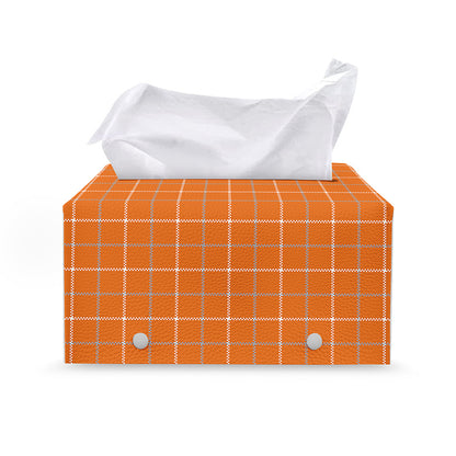 Orange Tattersall Pattern Print Leather Tissue Box Cover